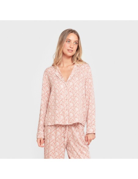 Pijama manga larga camisero viscosa mujer Amira rosette pijamas-largos-de-mujer