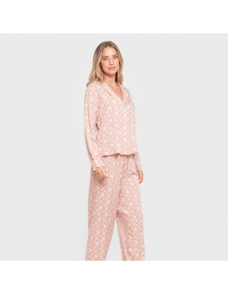 Pijama manga larga camisero viscosa mujer Amira rosette pijamas-largos-de-mujer