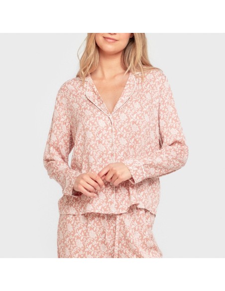 Pijama manga larga camisero viscosa mujer Amira rosette pijamas-largos-de-mujer