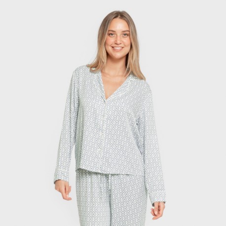 Pijama manga larga camisero viscosa mujer Orquidea agua marina pijamas-largos-de-mujer