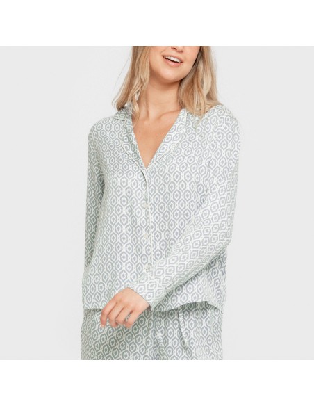 Pijama manga larga camisero viscosa mujer Orquidea agua marina pijamas-largos-de-mujer