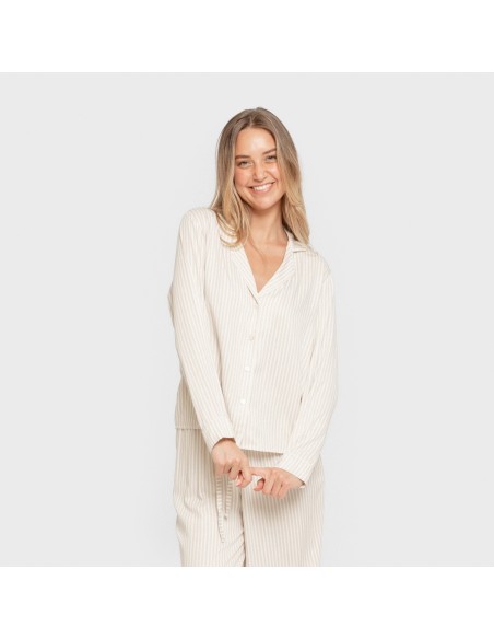 Pijama manga larga camisero viscosa mujer Raya Kodac arena pijamas-largos-de-mujer
