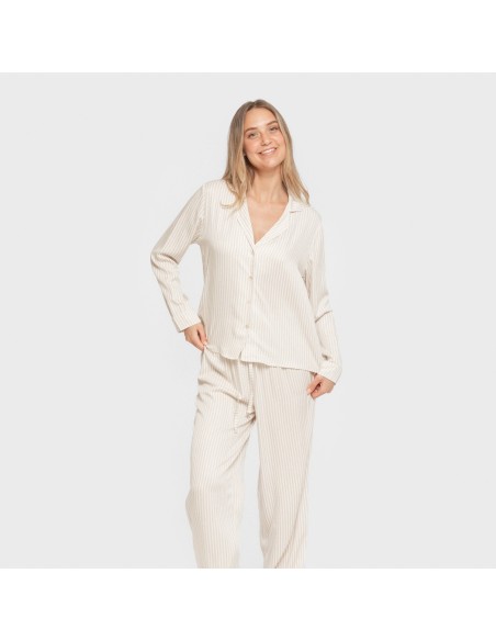Pijama manga larga camisero viscosa mujer Raya Kodac arena pijamas-largos-de-mujer