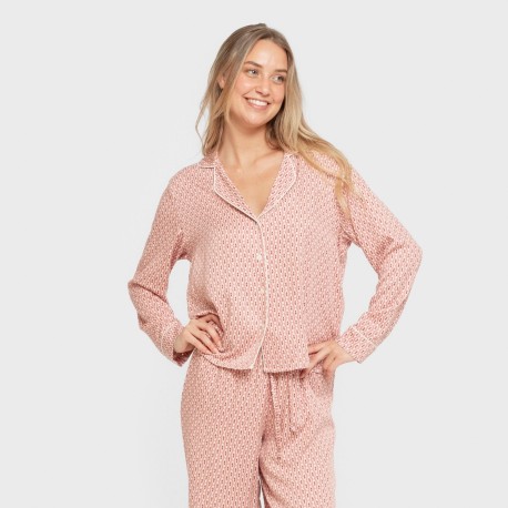 Pijama manga larga camisero viscosa mujer Leonor marsala pijamas-largos-de-mujer