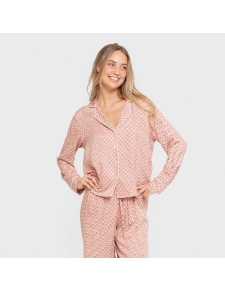 Pijama manga larga camisero viscosa mujer Leonor marsala pijamas-largos-de-mujer