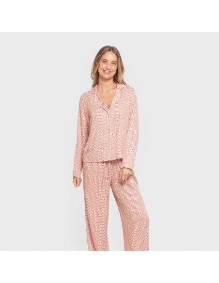 Pijama manga larga camisero viscosa mujer Leonor marsala pijamas-largos-de-mujer