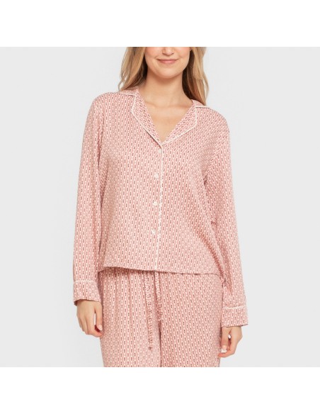 Pijama manga larga camisero viscosa mujer Leonor marsala pijamas-largos-de-mujer