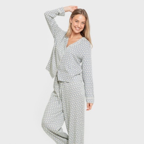 Pijama manga larga camisero viscosa mujer Dulcinea agua marina pijamas-largos-de-mujer
