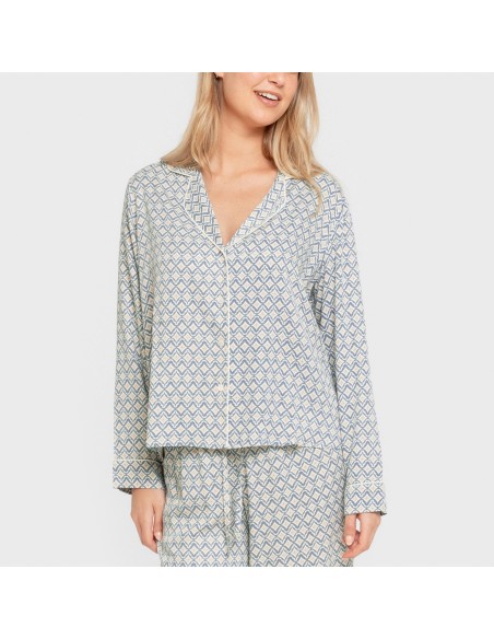 Pijama manga larga camisero viscosa mujer Dulcinea agua marina pijamas-largos-de-mujer