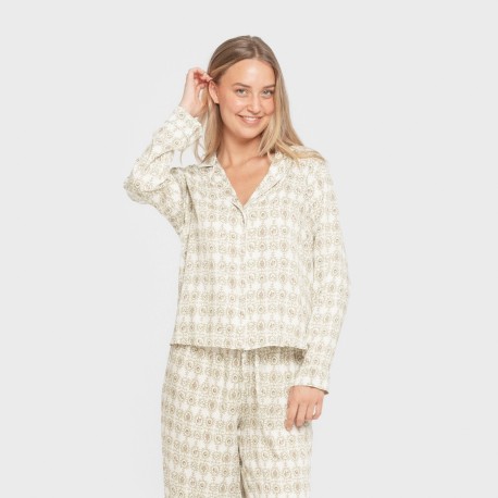 Pijama manga larga camisero viscosa mujer Azucena verde pijamas-largos-de-mujer