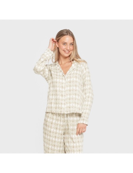 Pijama manga larga camisero viscosa mujer Azucena verde pijamas-largos-de-mujer