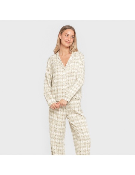 Pijama manga larga camisero viscosa mujer Azucena verde pijamas-largos-de-mujer