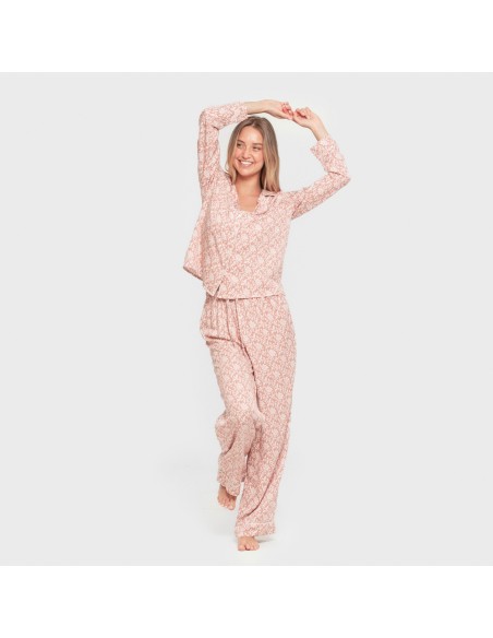 Pijama manga larga camisero viscosa mujer Amira rosette pijamas-largos-de-mujer