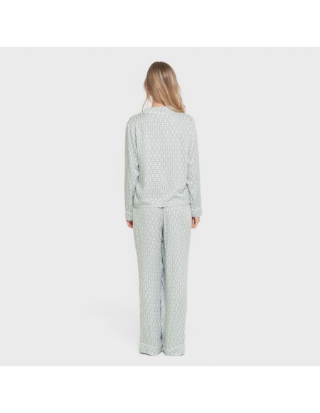Pijama manga larga camisero viscosa mujer Orquidea agua marina pijamas-largos-de-mujer