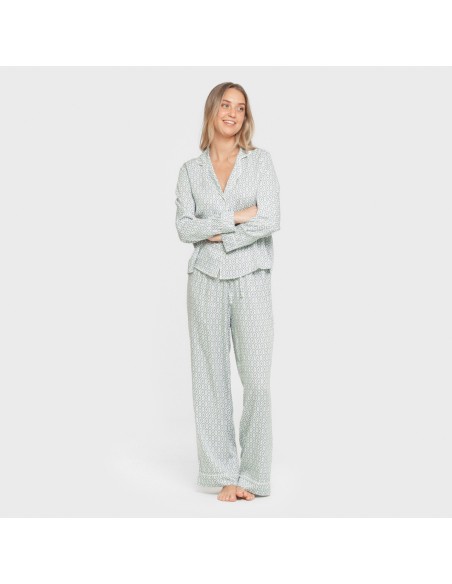 Pijama manga larga camisero viscosa mujer Orquidea agua marina pijamas-largos-de-mujer