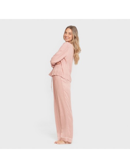 Pijama manga larga camisero viscosa mujer Leonor marsala pijamas-largos-de-mujer