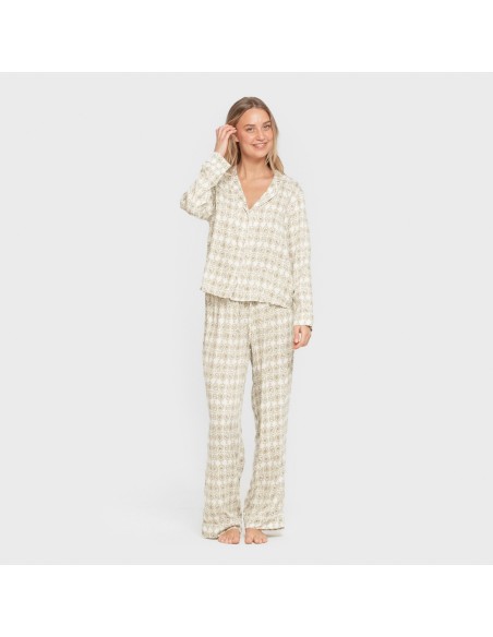 Pijama manga larga camisero viscosa mujer Azucena verde pijamas-largos-de-mujer
