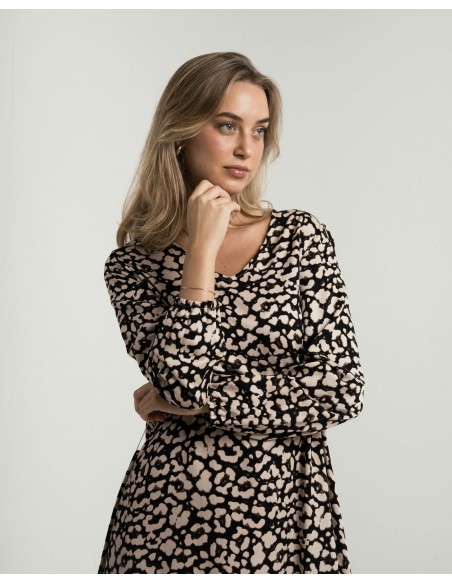Vestido midi manga larga pico viscosa Vitamin negro vestidos-y-blusones-mujer