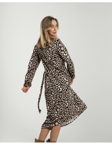 Vestido midi manga larga pico viscosa Vitamin negro vestidos-y-blusones-mujer