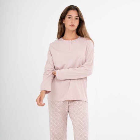 Pijama largo algodón Madrigal marsala pijamas-largos-de-mujer