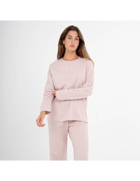 Pijama largo algodón Madrigal marsala pijamas-largos-de-mujer