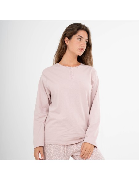 Pijama largo algodón Madrigal marsala pijamas-largos-de-mujer