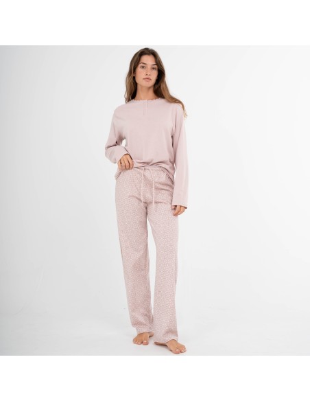 Pijama largo algodón Madrigal marsala pijamas-largos-de-mujer