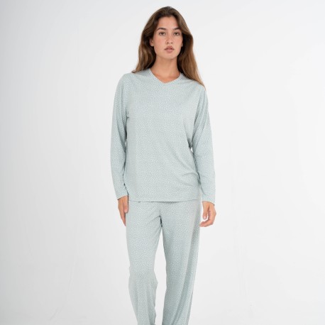 Pijama largo mujer soft Lolenda verde tiffany pijamas-largos-de-mujer