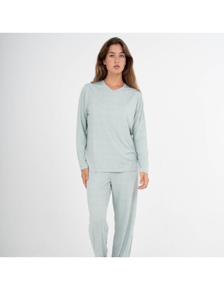 Pijama largo mujer soft Lolenda verde tiffany pijamas-largos-de-mujer