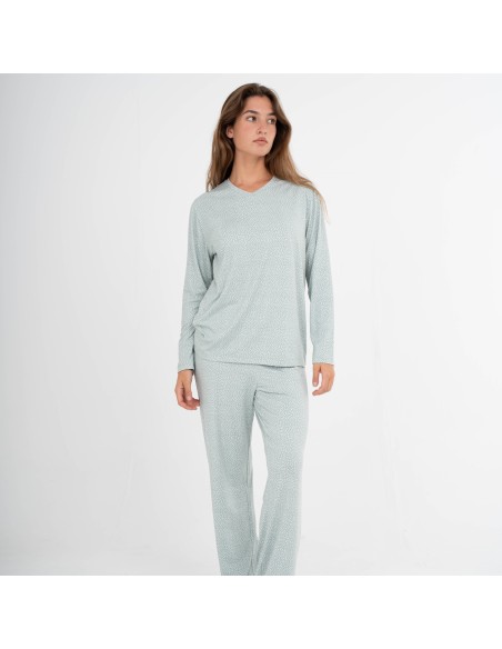 Pijama largo mujer soft Lolenda verde tiffany pijamas-largos-de-mujer