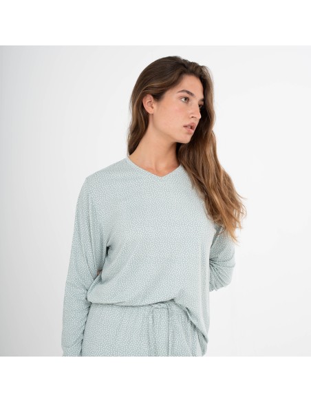 Pijama largo mujer soft Lolenda verde tiffany pijamas-largos-de-mujer