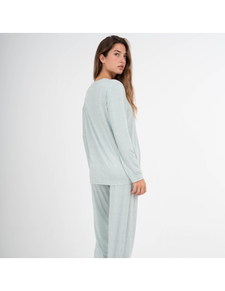 Pijama largo mujer soft Lolenda verde tiffany pijamas-largos-de-mujer