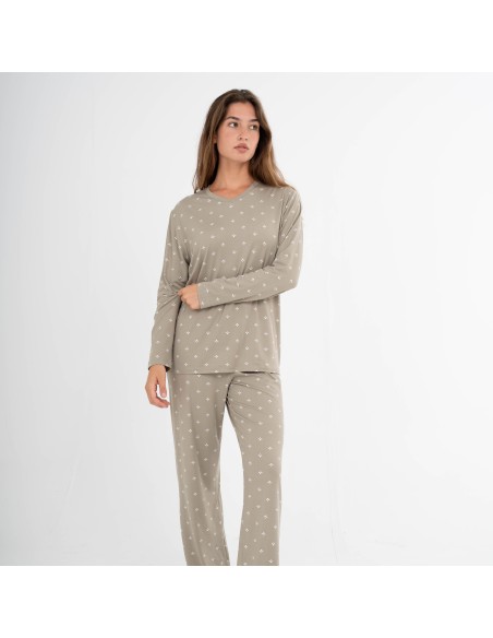 Pijama largo mujer soft Embera verde seco pijamas-largos-de-mujer