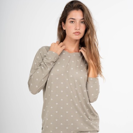 Pijama largo mujer soft Embera verde seco pijamas-largos-de-mujer