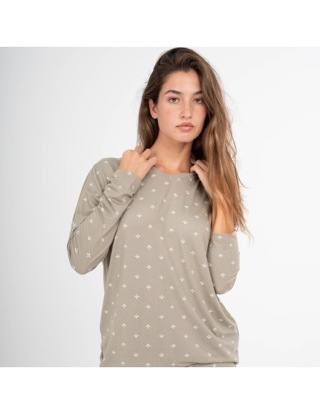 Pijama largo mujer soft Embera verde seco pijamas-largos-de-mujer