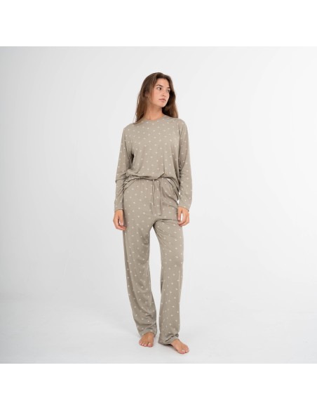Pijama largo mujer soft Embera verde seco pijamas-largos-de-mujer