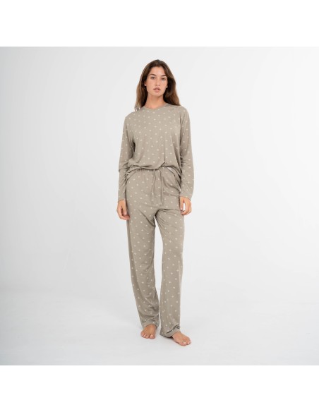 Pijama largo mujer soft Embera verde seco pijamas-largos-de-mujer