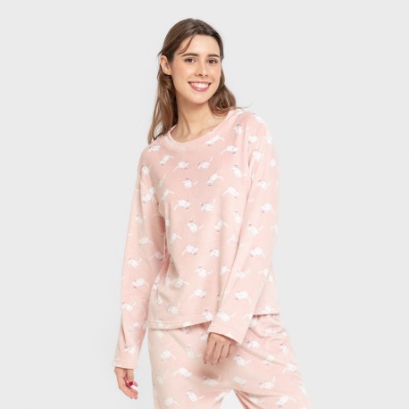 Pijama terciopelo super soft mujer Seasonal rosa palo pijamas-de-invierno-de-mujer