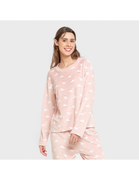 Pijama terciopelo super soft mujer Seasonal rosa palo pijamas-de-invierno-de-mujer