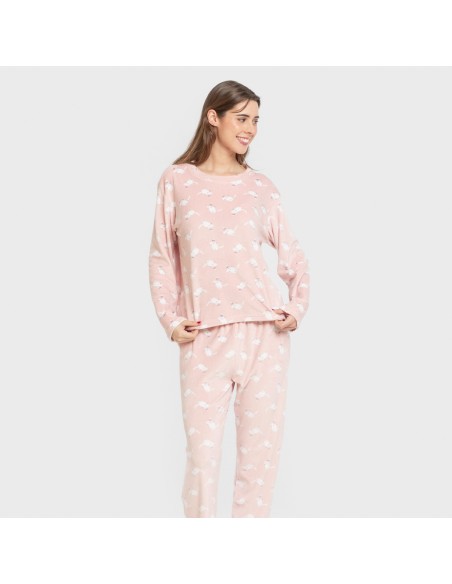 Pijama terciopelo super soft mujer Seasonal rosa palo pijamas-de-invierno-de-mujer