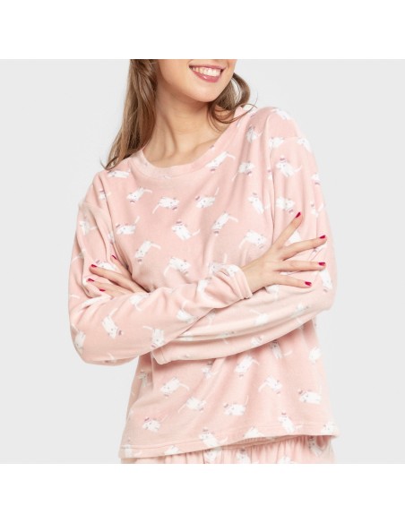 Pijama terciopelo super soft mujer Seasonal rosa palo pijamas-de-invierno-de-mujer