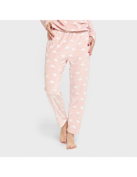 Pijama terciopelo super soft mujer Seasonal rosa palo pijamas-de-invierno-de-mujer