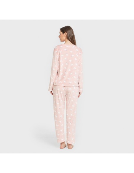 Pijama terciopelo super soft mujer Seasonal rosa palo pijamas-de-invierno-de-mujer