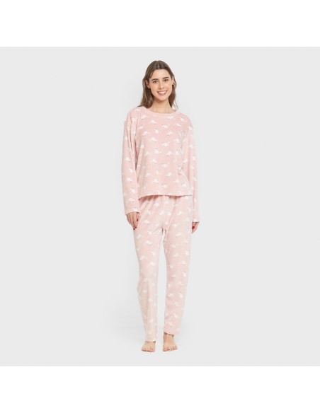 Pijama terciopelo super soft mujer Seasonal rosa palo pijamas-de-invierno-de-mujer