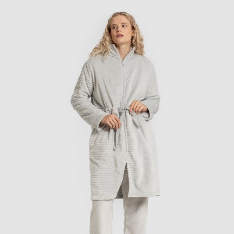 Bata terciopelo raya cremallera batas-mujer