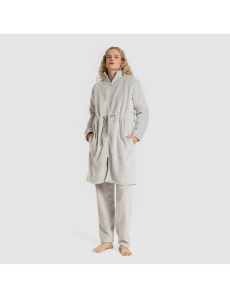 Bata terciopelo raya cremallera batas-mujer