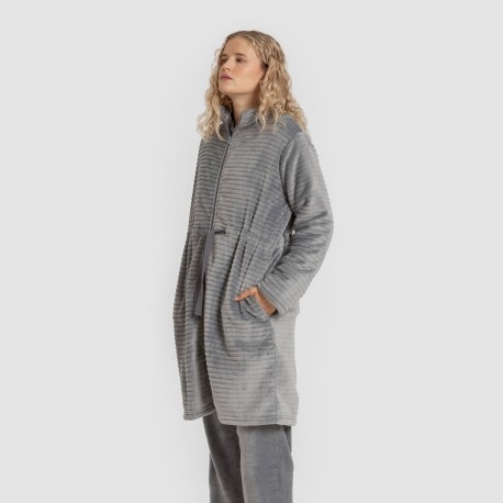 Bata terciopelo raya cremallera batas-mujer