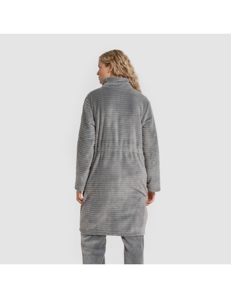 Bata terciopelo raya cremallera batas-mujer