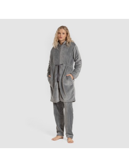 Bata terciopelo raya cremallera batas-mujer