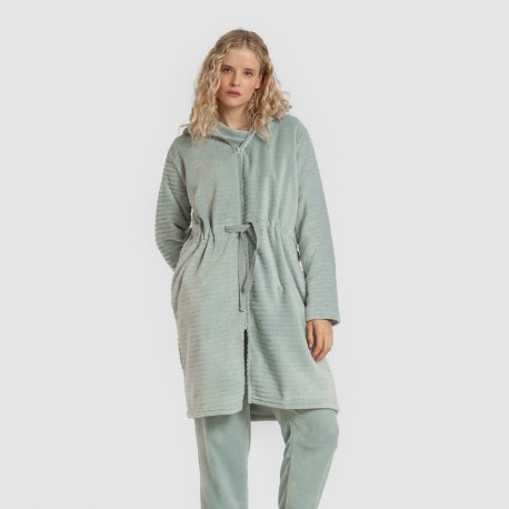 Bata terciopelo raya cremallera batas-mujer